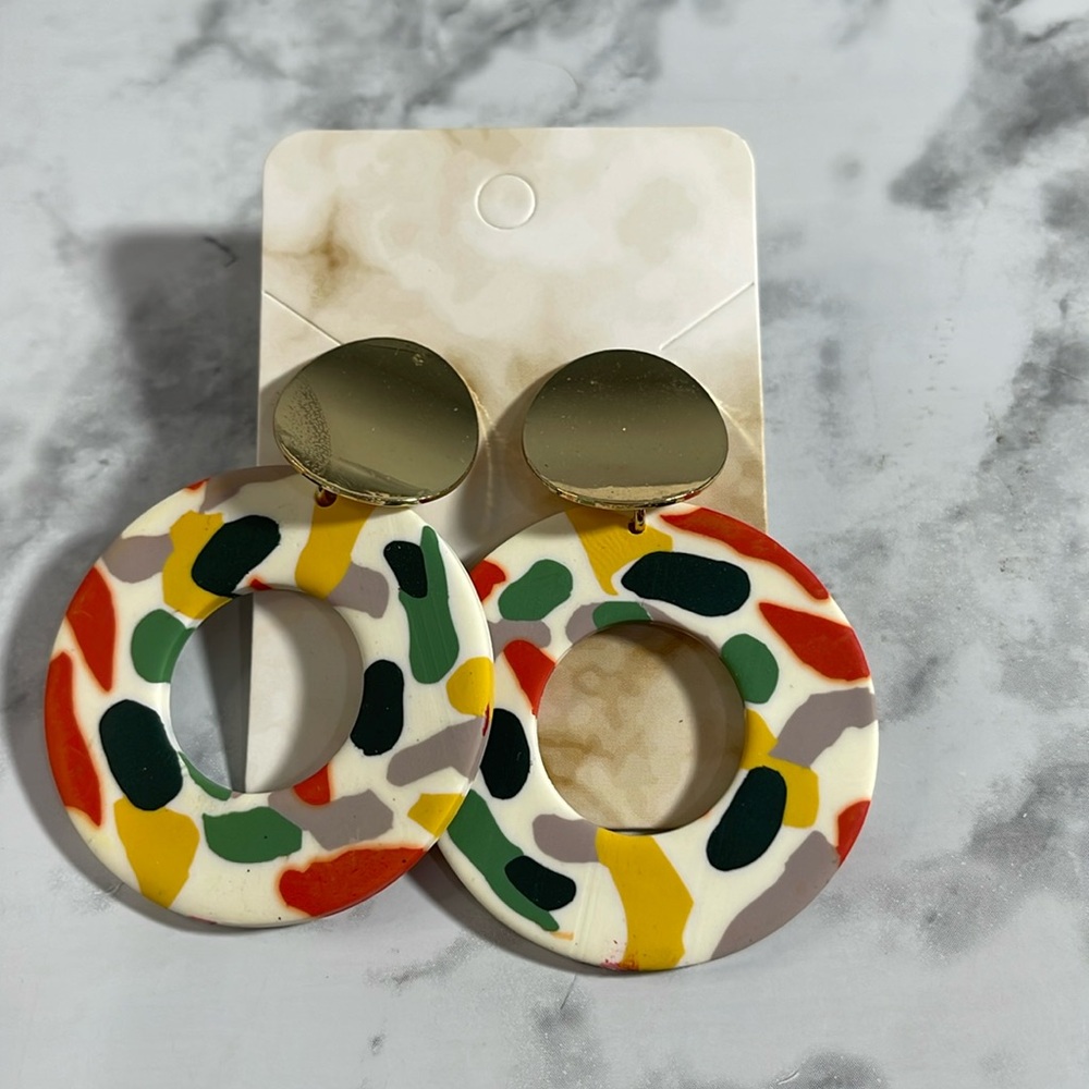 Handcrafted Round Colorful Stud Drop Earrings.